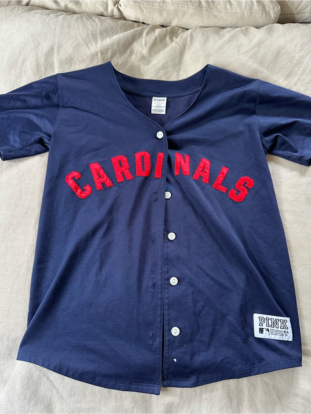 PINK Victoria's Secret Navy Cardinals Button-Up Baseball Top